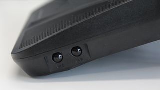 closeup of a black modem router