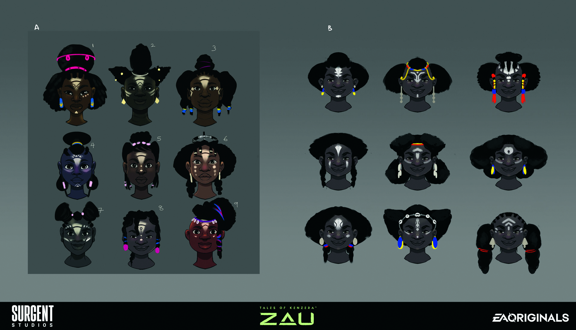 An example of concept art showing character designs from a video game