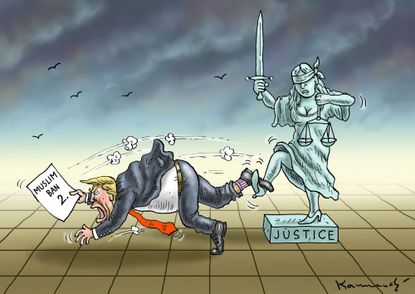Political Cartoon U.S. Trump Muslim Ban GOP Checks and balances