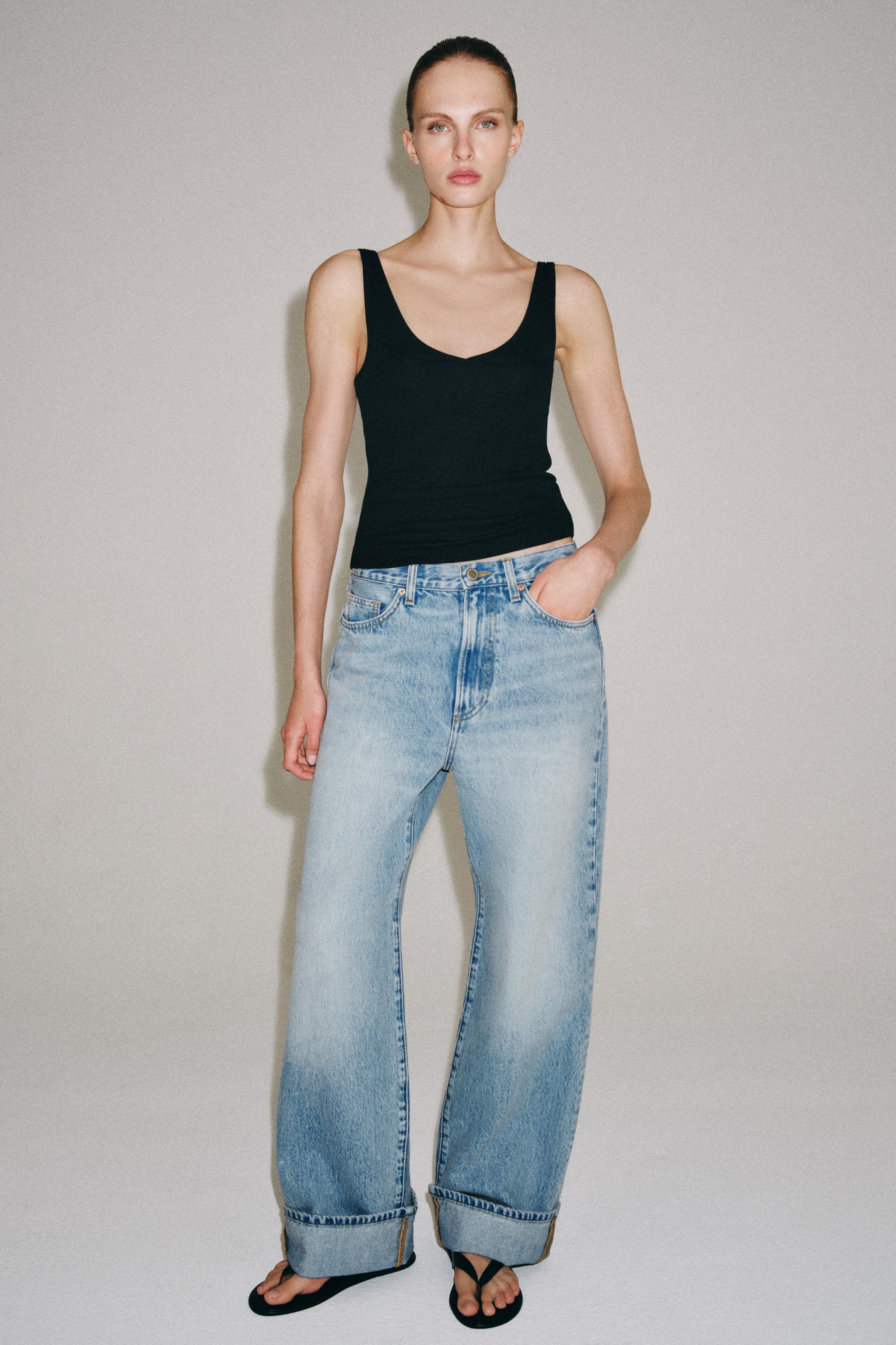 Zw Collection Mid-Waist Baggy Jeans - Light Blue - 6