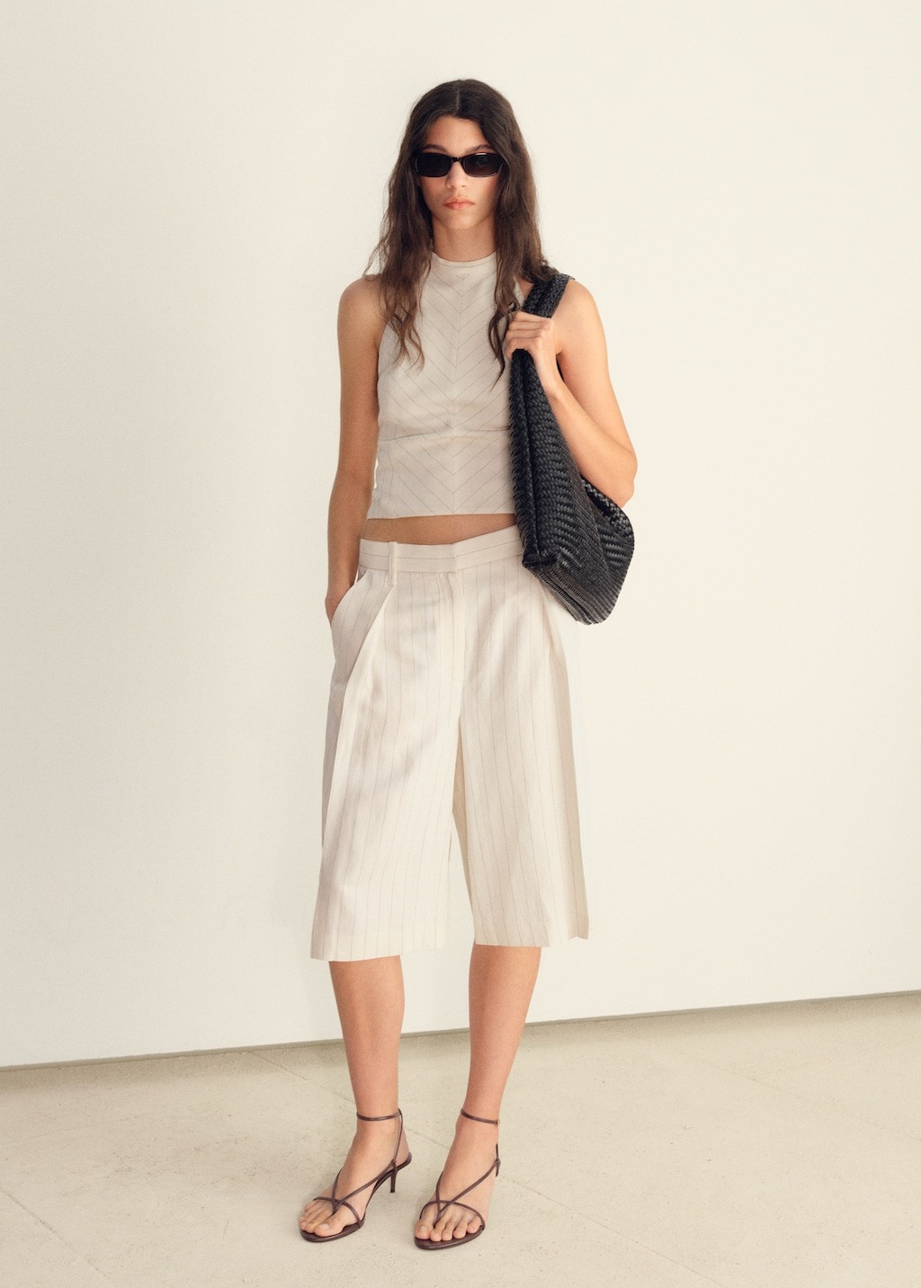 MANGO Striped Linen-Blend Bermuda Shorts