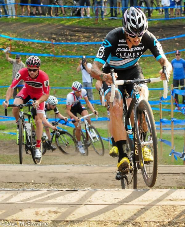 Ben Berden (Raleigh Clement) leading the race on lap one