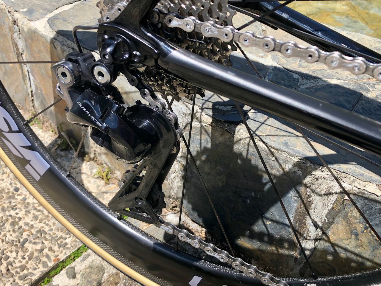 Shimano Dura-Ace R9150 derailleurs provide the shifting for Martinez