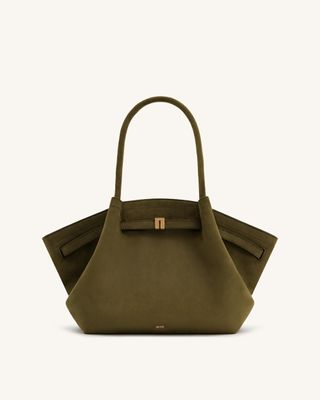 Hana Medium Faux Suede Tote Bag - Dark Olive