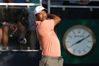 Tiger Woods takes a shot during the opening round of the PGA Championship
