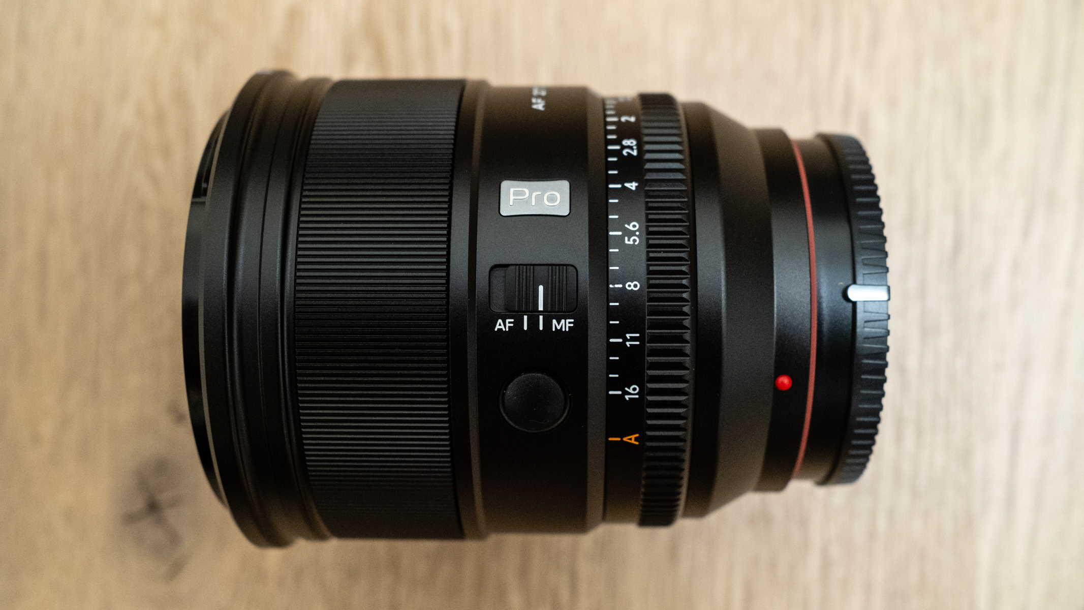 Viltrox AF 27mm f/ 1.2 Pro side view showing AF/MF switch