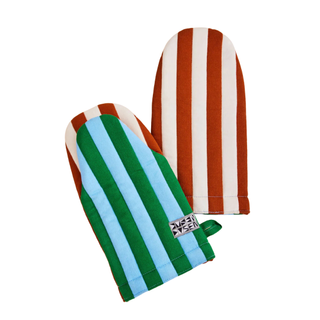 striped multicolor oven mitts