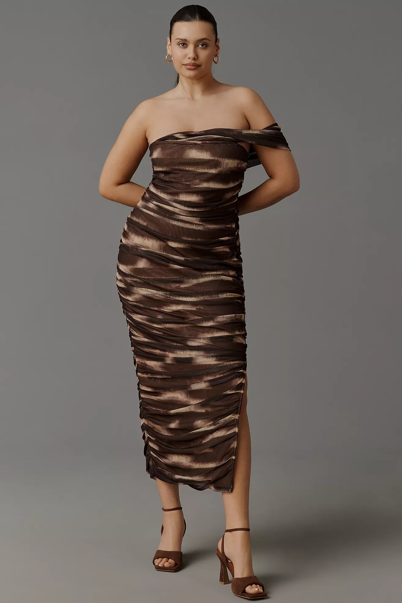 Elliatt One-Shoulder Mesh Midi Dress