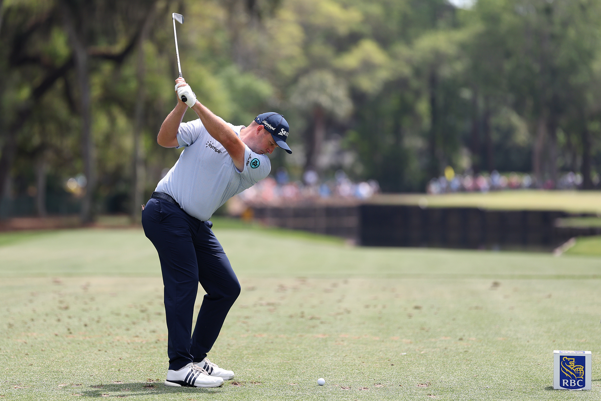 Sepp Straka at the top of backswing with an iron