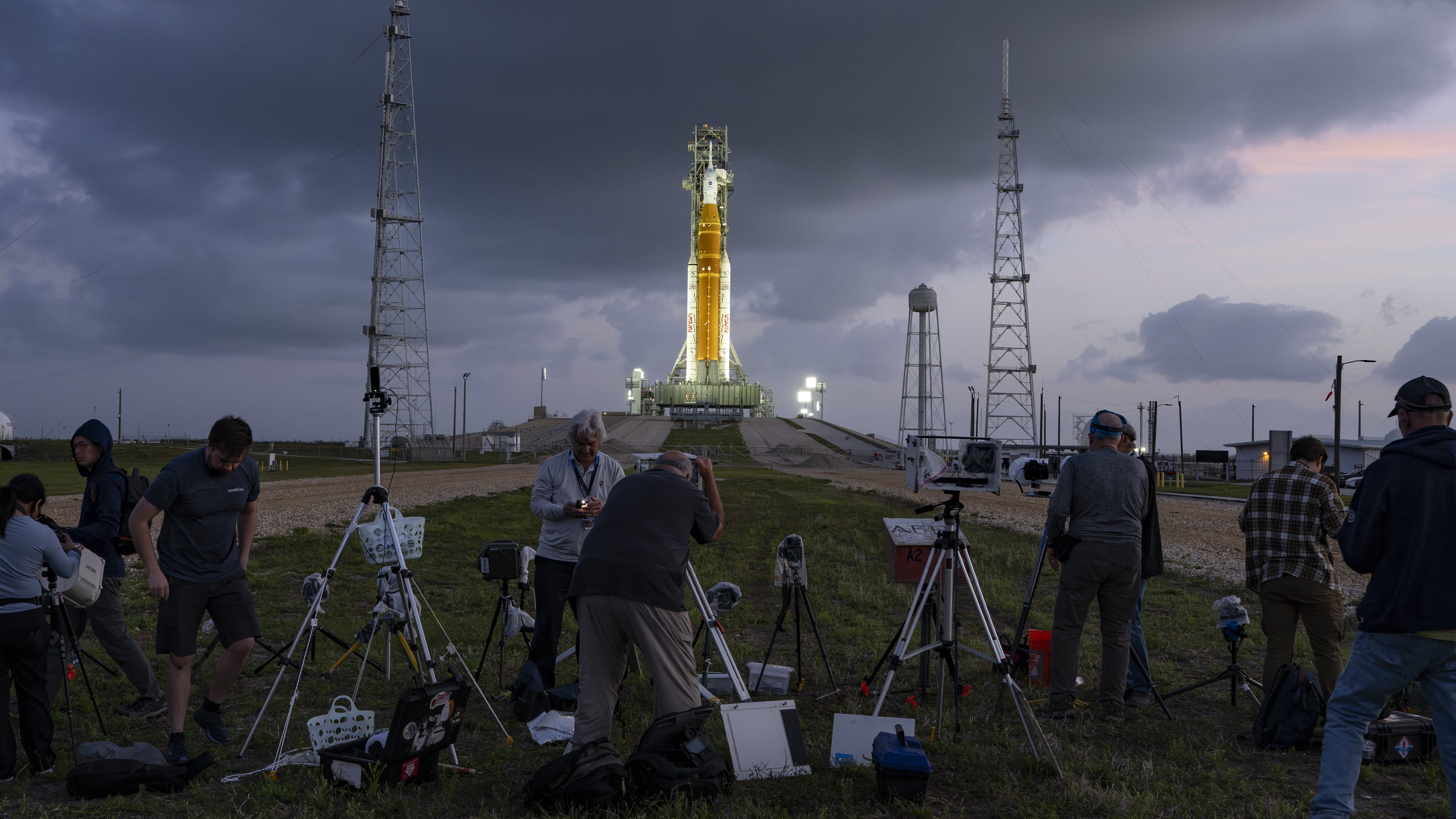 NASA's Artemis II Space Launch System rocket and Orion spacecraft stand on Launch Complex 39B at Kennedy Space Center, Florida on March 31.