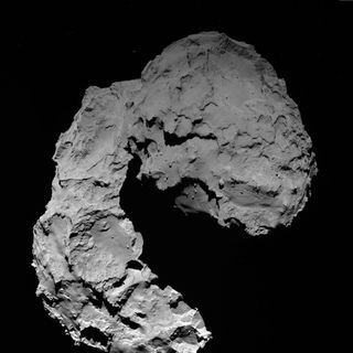 European Space Agency's (ESA) Rosetta spacecraft touched down on Comet 67P on Sept. 30, 2016. This is one of its final shots, when the spacecraft was 14.2 miles (22.9 km) from the comet's surface.