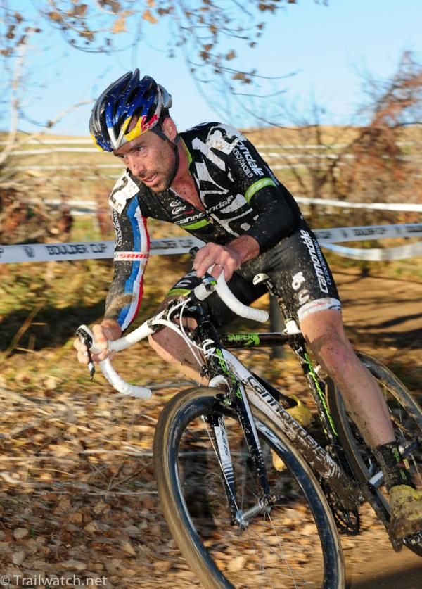 Tim Johnson (Cannondale p/b Cyclocrossworld.com) riding behind Trebon