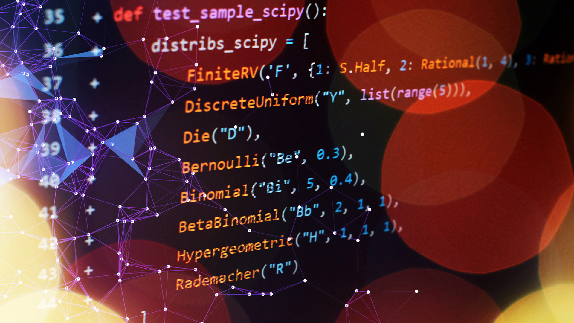 Monitor closeup of function source code. Abstract IT technology background.