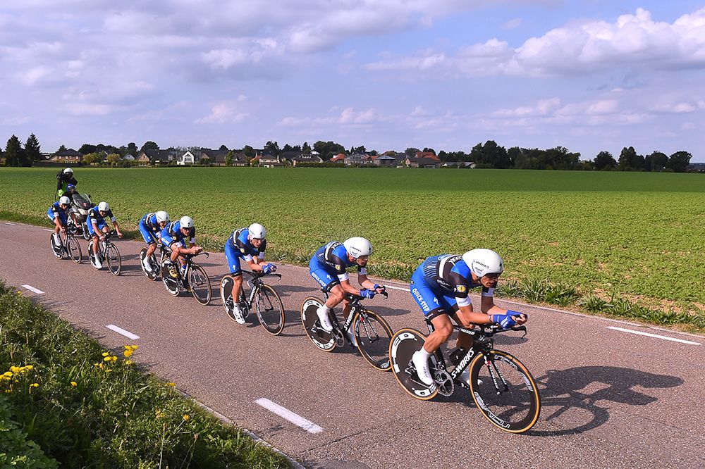 Etixx-QuickStep on the way to second place in the Eneco Tour team time trial