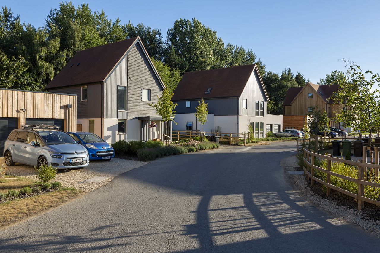 row of custom build houses on roads