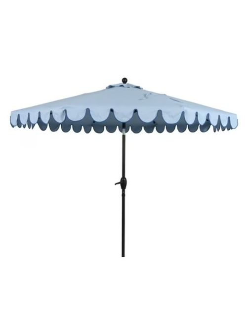 Better Homes & Gardens Premium 9' Blue Scallop Round Market Patio Umbrella, Crank Lift, 3-Angle Tilt
