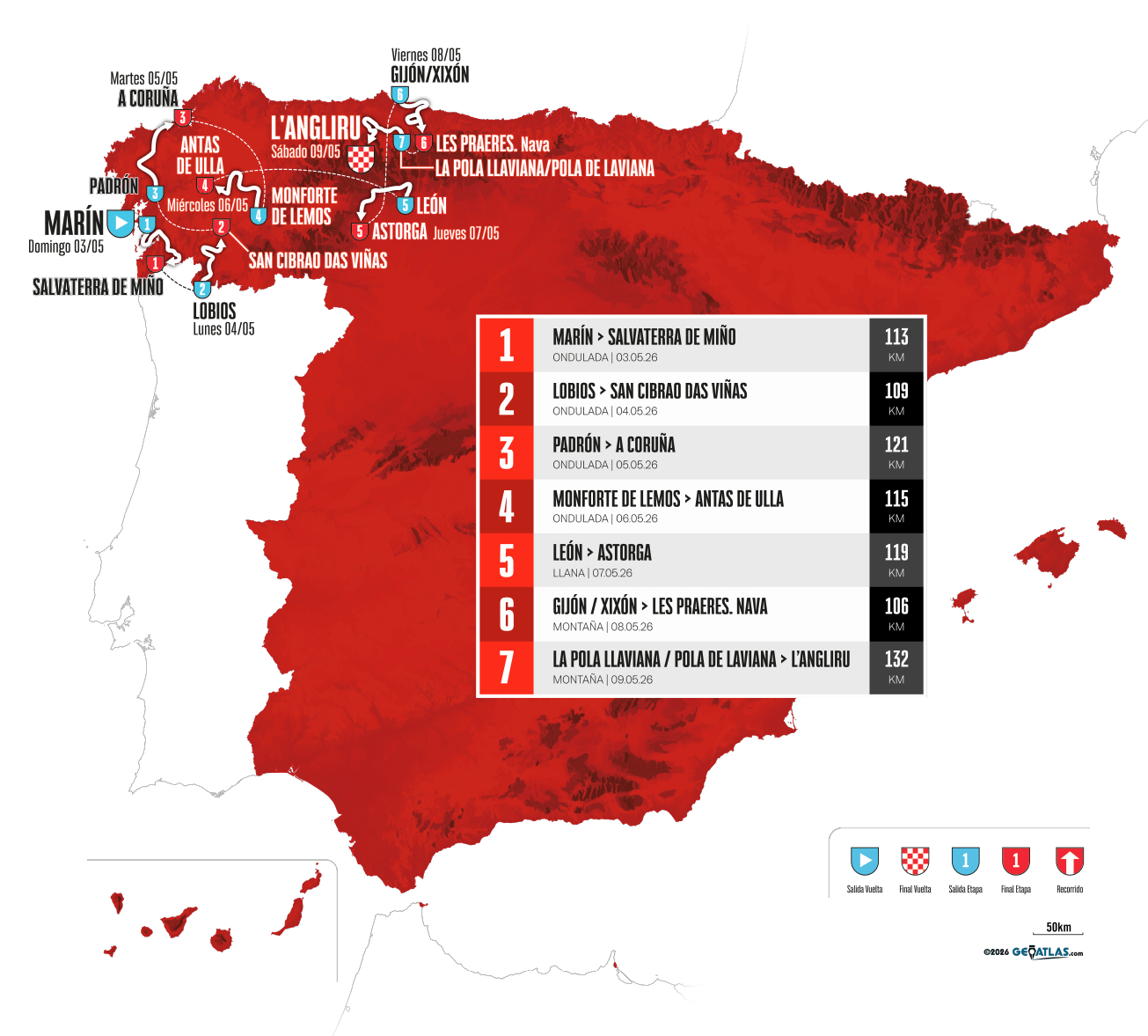 The map for the 2026 Vuelta Femenina by Carrefour.es