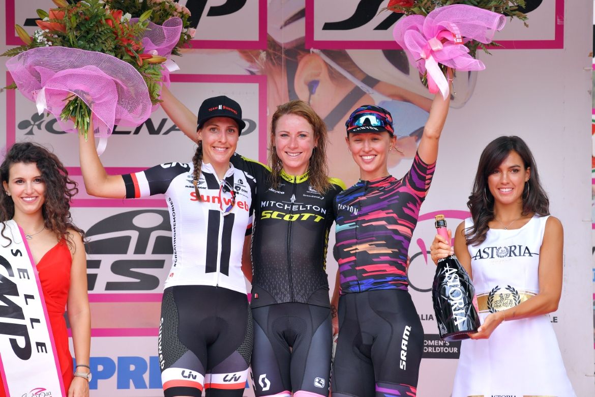 Lucinda Brand, Annemiek van Vleuten and Katarzyna Niewiadoma were the top three on the final stage