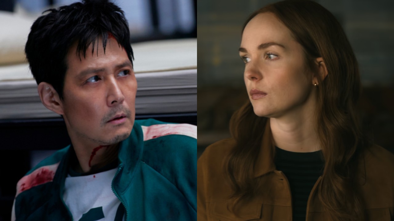 Press photo of Lee Jung-jae's Seong Gi-hun handcuffed to a bed on Squid Game/Screenshot of Morgan Kohan's Maggie Sullivan on Sullivan's Crossing.