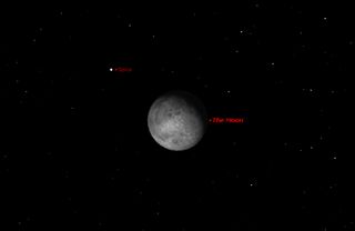 This sky map shows the night sky in the wee hours of March 1 (Friday) at 1 a.m., when the moon and the bright star Spica will be closest together.