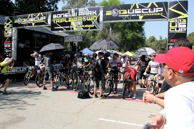 The elite men line up for the US Cup race in Bonelli Park, California