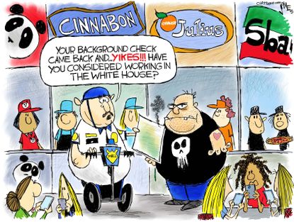 Political cartoon U.S. White House security clearance Paul Blart