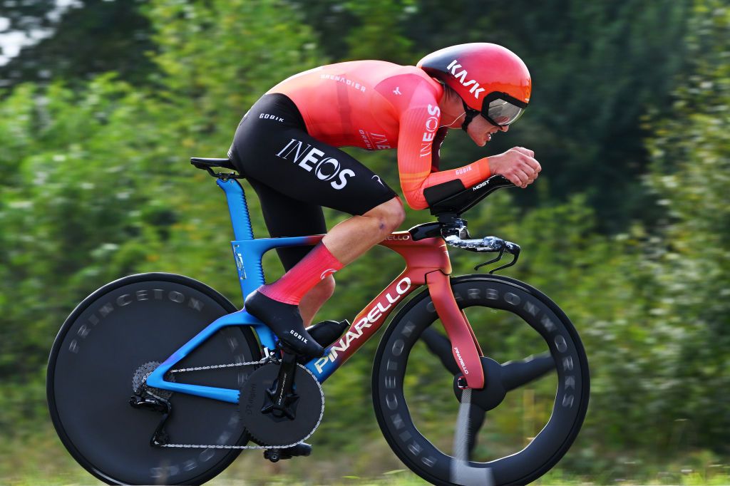 TESSENDERLO BELGIUM AUGUST 29 Magnus Sheffield of The United States and Team INEOS Grenadiers sprints during the 20th Renewi Tour 2024 Stage 2 a 154km individual time trial stage Tessenderlo to Tessenderlo UCIWT on August 29 2024 in Tessenderlo Belgium Photo by Luc ClaessenGetty Images