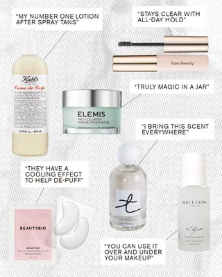 Collage of Isabel Alysa's beauty staples for Who What Wear's The Lineup.