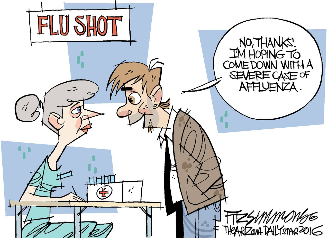 Editorial cartoon U.S. Flu Shot Affluenza