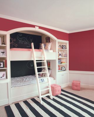 A red wall in a girl's bedroom
