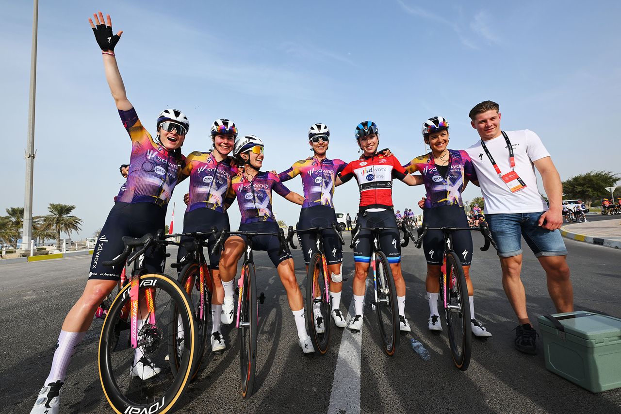 Wiebes celebrates with her SD Worx-Protime teammates