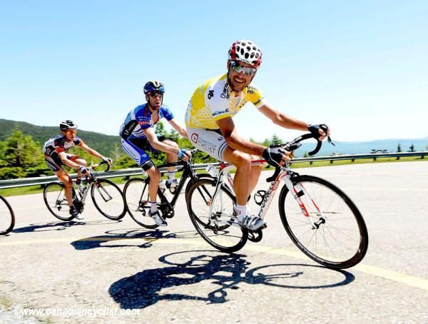 Race leader Francisco Mancebo (Competitive Cyclist), with Rory Sutherland (UnitedHealthcare), rounds the final corner before the summit finish