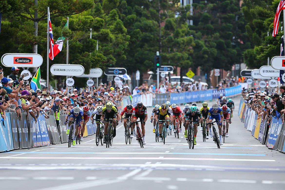 The riders spread across the road
