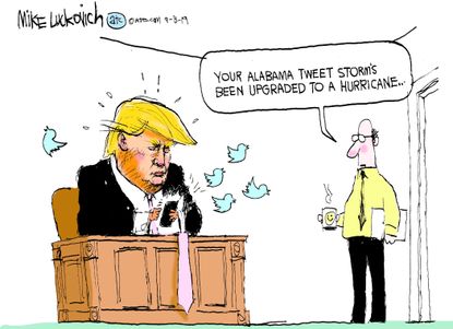 Political Cartoon U.S. Trump Alabama Tweet Storm Hurricane