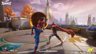 Spiderman, Peni Parker, and Dr Strange jump through a portal in Marvel Rivals