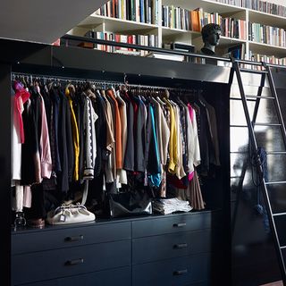 room with wardrobe shelf and ladder