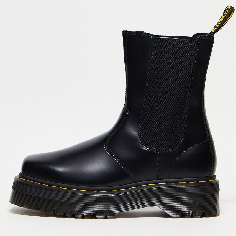 Dr Martens 2976 hi quad čtvercové chelsea boty z černé leštěné hladké kůže