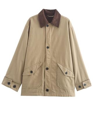 Bqdcqb Womens Oversized Barn Jacket Button Down Canvas Jacket Corduroy Lapel Collar Fall Fashion 2024 Trendy Outwear(khaki-S)