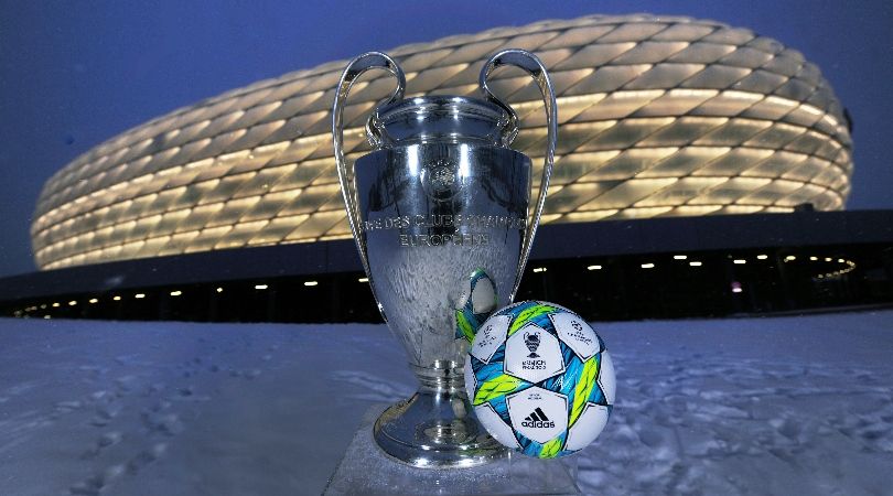 The Champions League trophy and official Adidas ball pictured outside the Allianz Arena ahead of the 2012 Champions League final.