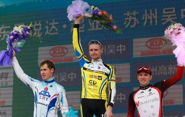 Stage 2 podium (l-r): Boris Shpilevskiy (Tabriz Petrochemical), Alois Kankovsky (ASC Dukla Praha), Aaron Kemps (V Australia)