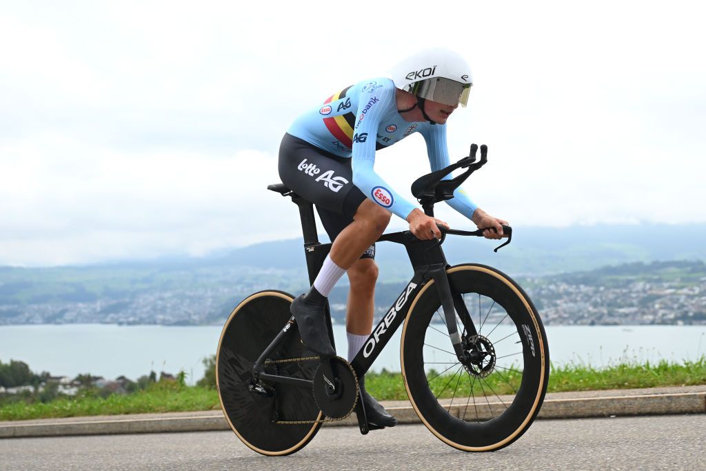 ZURICH SWITZERLAND SEPTEMBER 23 Robin Orins of Team Belgium sprints during the 97th UCI Cycling World Championships Zurich 2024 Mens U23 Individual Time Trial a 299km one day race from Zurich to Zurich on September 23 2024 in Zurich Switzerland Photo by Dario BelingheriGetty Images