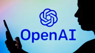 OpenAI logo with person in front