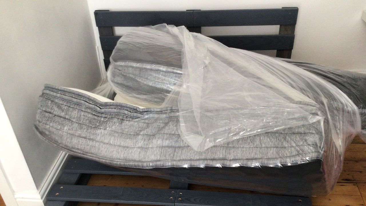 Origin Hybrid mattress expanding, still partly in plastic