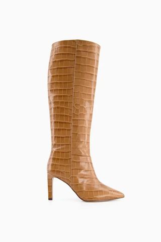 beige crock effect heeled boots, best winter boots