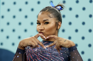 Jordan Chiles of Team United States poses during a Gymnastics training session in the Bercy Arena ahead of the Paris 2024 Olympic Games on July 25, 2024 in Paris, France.