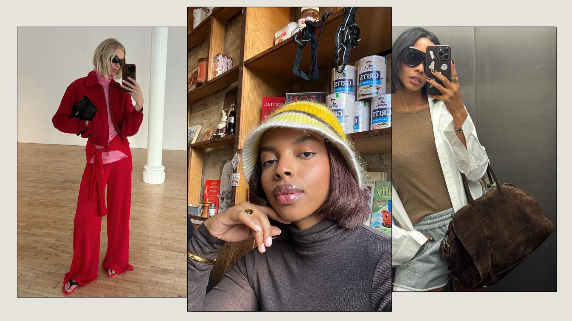 A collage of three women, including Rochelle Humes and Elsa Hosk, with disconnected bob haircuts