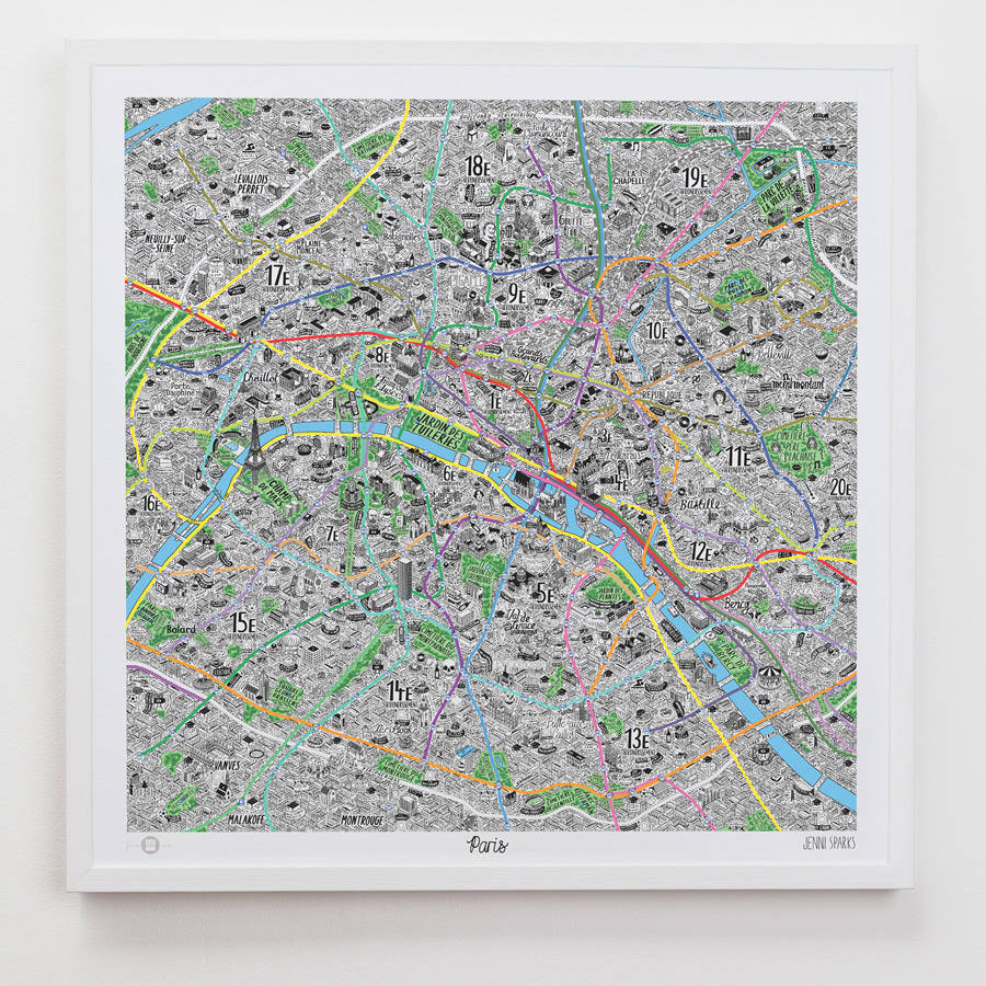 Love Paris? This hand-drawn map by illustrator Jenni Sparks is the perfect addition to your studio wall