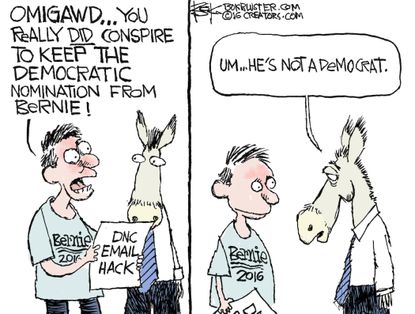 Political cartoon U.S Bernie supporter and Democratic committee