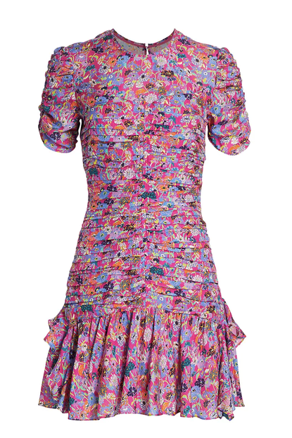 Tanya Taylor Short-Sleeve Printed Silk Dress