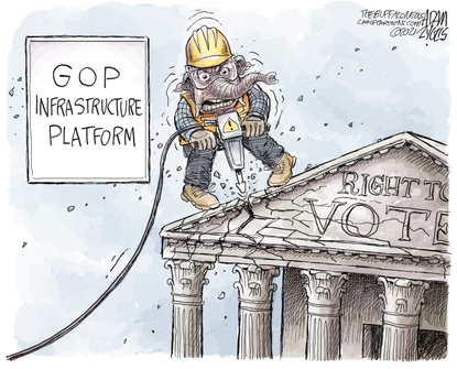 Political Cartoon U.S. gop infrastructure voter suppression